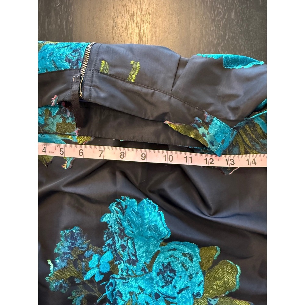 Anthropologie Floral Brocade Midi Skirt Womens Navy Blue Turquoise A-Line Party - Picture 15 of 16